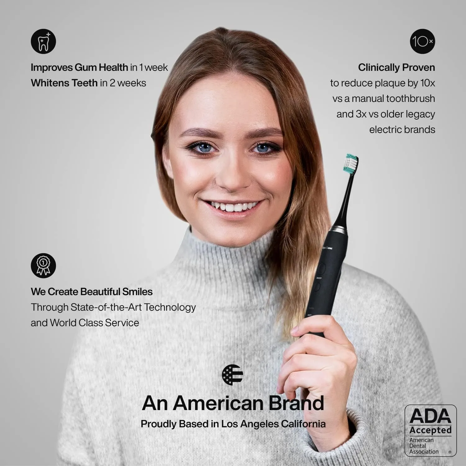 Aquasonic Black Series  - Ultra Whitening 40,000 VPM Rechargeable Electric Toothbrush – ADA Accepted - Wireless Charging Glass - 6 Proflex Brush Heads & Travel Case – 4 Modes & Smart Timer
