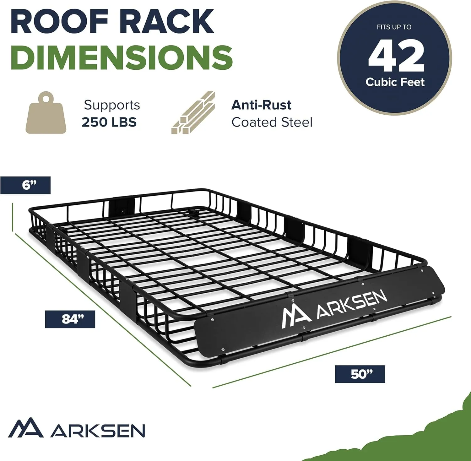 ARKSEN 84 x 50 x 6 Inch Universal Extra Wide 250LB Heavy Duty Roof Rack Cargo with Three Cargo Nets, Car Top Luggage Holder Carrier Basket for SUV, Truck, & Car Steel Construction