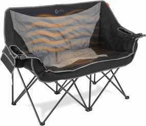 ARROWHEAD OUTDOOR 57" Wide Duo Foldable Heated Camping Loveseat Chair with 3-Stage Heating, Large Cup Holders, Glass Holders, Side Pockets, and Storage Pouches