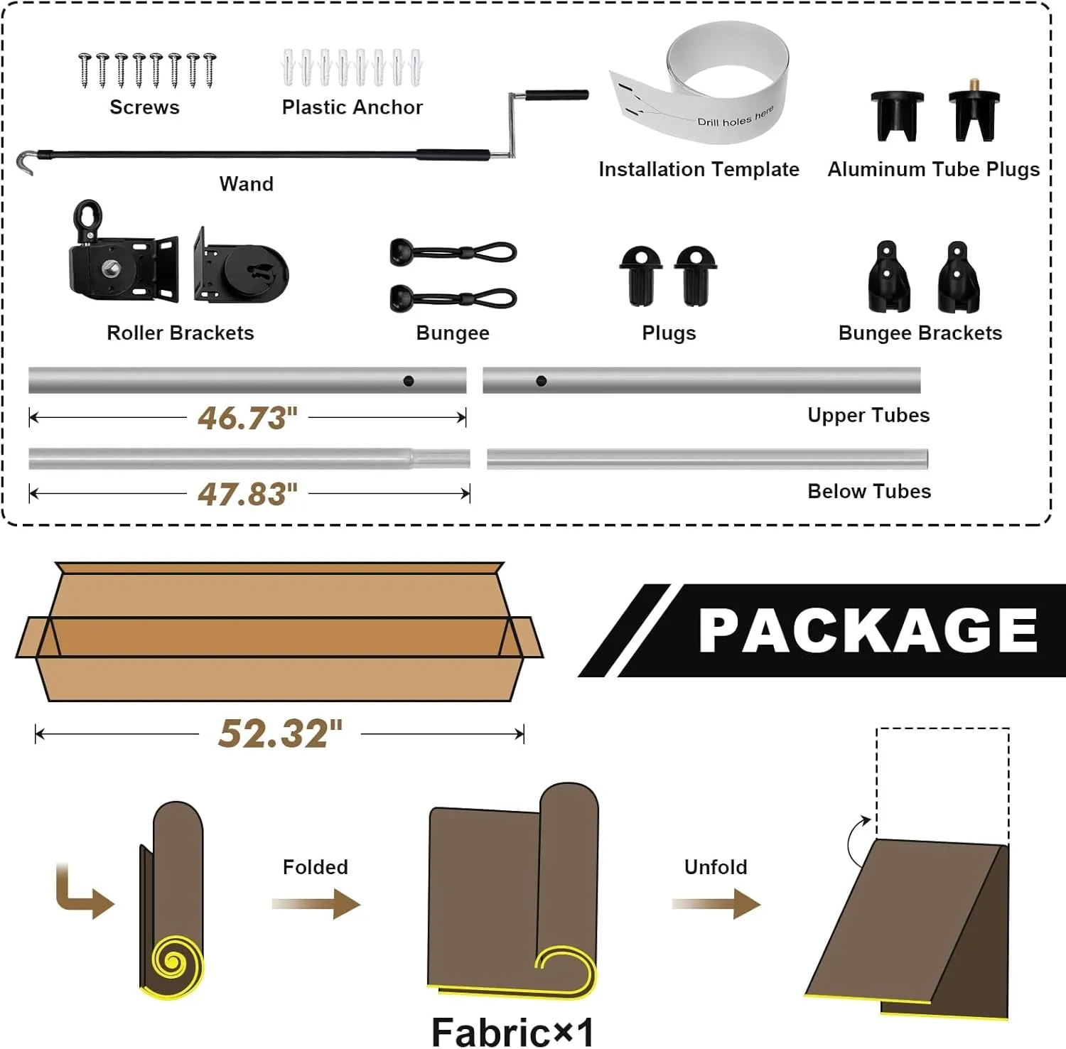 Artpuch Outdoor Roller Shade 8'(W) x6'(H) Fabric Blind Walnut 220GSM Roll Up Shade, Wand Operation Exterior Roller Shade Cloth for Patio Porch Gazebo, Spliced of Two Sections