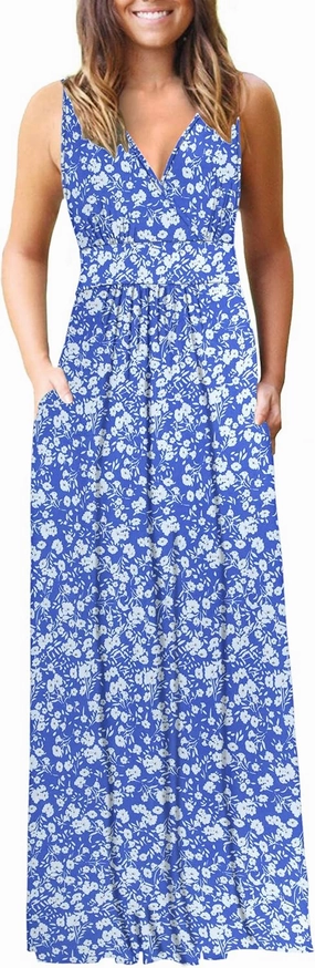 AUSELILY Women's Sleeveless Formal Dress Deep V Neck Loose Plain Cocktail Long Maxi Dresses with Pockets 2025 New