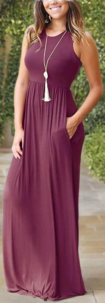 AUSELILY Women's Summer Sleeveless Loose Maxi Dress Casual Long Dresses with Pockets 2025 New
