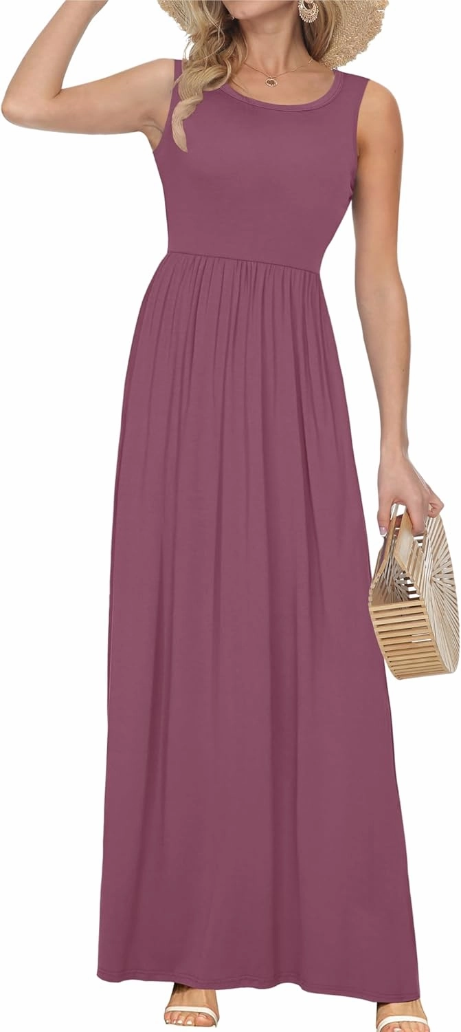 AUSELILY Women's Summer Sleeveless Loose Maxi Dress Casual Long Dresses with Pockets 2025 New