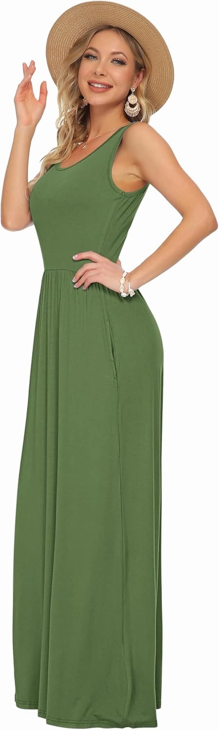 AUSELILY Women's Summer Sleeveless Loose Maxi Dress Casual Long Dresses with Pockets 2025 New