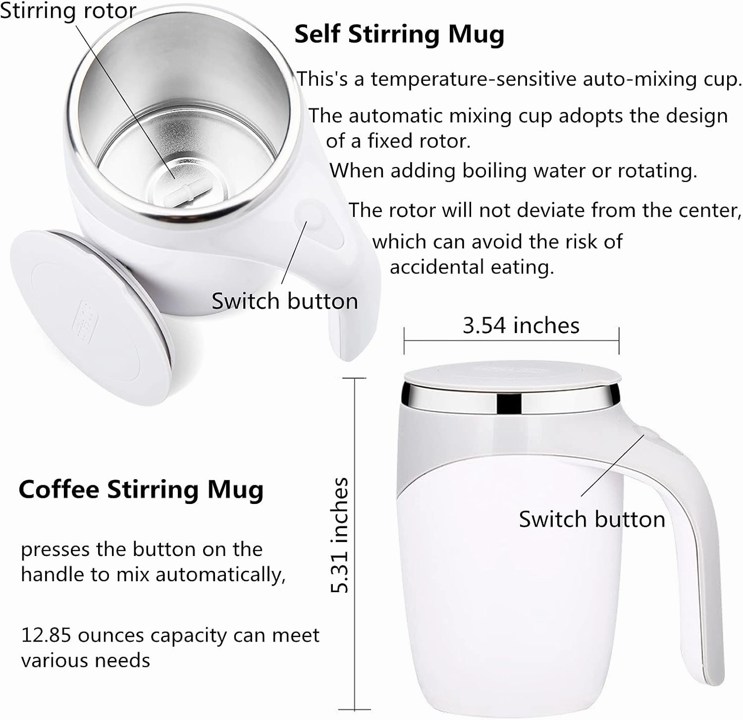 Automatic Magnetic Stirring Coffee Mug, Rotating Home Office Travel Mixing Cup，Funny Electric Stainless Steel Self Mixing Coffee Tumbler, Suitable for Coffee, Milk, Cocoa and Other Beverages……