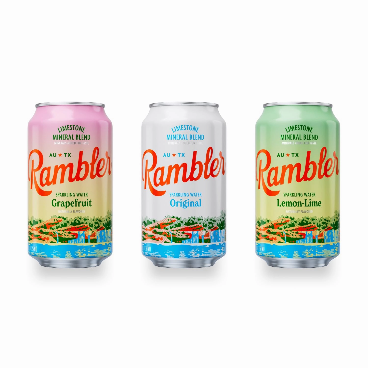 AUTX RAMBLER Variety Pack Sparkling Water, Texas Limestone Filtered, 12-Ounce Cans, One 8-Pack Each x 3 Flavors (24 Cans Total)