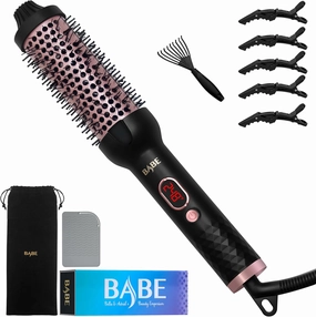 Babe Ceramic Thermal Brush with 10 Temperature Settings, 30s Fast Heated Round Brush for Blow Out Look Quick & Easy to Use with Dual Voltage