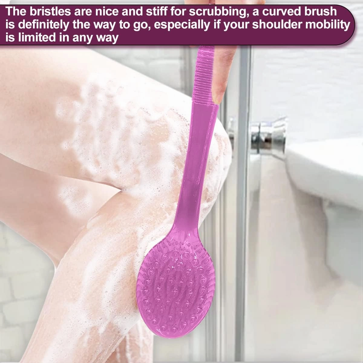 Back Bath Brush - Curved Long Handle Shower Brush with Medium Stiff Bristles for Cleaning and Exfoliating Body, Back Scrubber for Men & Women (Black   Pink 2 Pack)