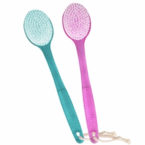 Back Brush for Shower, 14-inch Long Handle Medium Stiff Bristles Bath Scrubber for Men Women Body Exfoliating and Brushing - 2 Packs Pink Blue