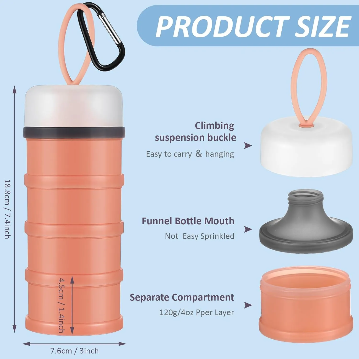 Baderke 2 Pcs Protein Powder Container with Funnels Stand, 4 Stackable Leakproof Protein Powder Dispenser, Portable Keychain Powder Container for Workout, Fitness, Travel