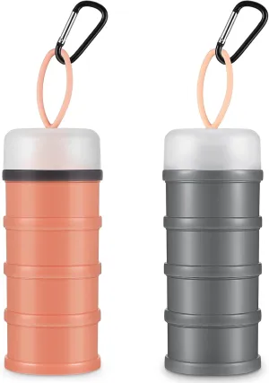 Baderke 2 Pcs Protein Powder Container with Funnels Stand, 4 Stackable Leakproof Protein Powder Dispenser, Portable Keychain Powder Container for Workout, Fitness, Travel