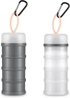 Baderke 2 Pcs Protein Powder Container with Funnels Stand, 4 Stackable Leakproof Protein Powder Dispenser, Portable Keychain Powder Container for Workout, Fitness, Travel(Gray, White)