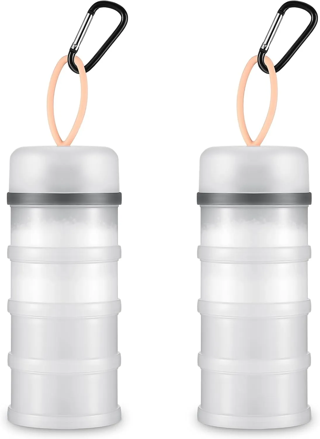 Baderke 2 Pcs Protein Powder Container with Funnels Stand, 4 Stackable Leakproof Protein Powder Dispenser, Portable Keychain Powder Container for Workout, Fitness, Travel(White)