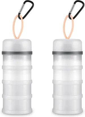 Baderke 2 Pcs Protein Powder Container with Funnels Stand, 4 Stackable Leakproof Protein Powder Dispenser, Portable Keychain Powder Container for Workout, Fitness, Travel(White)