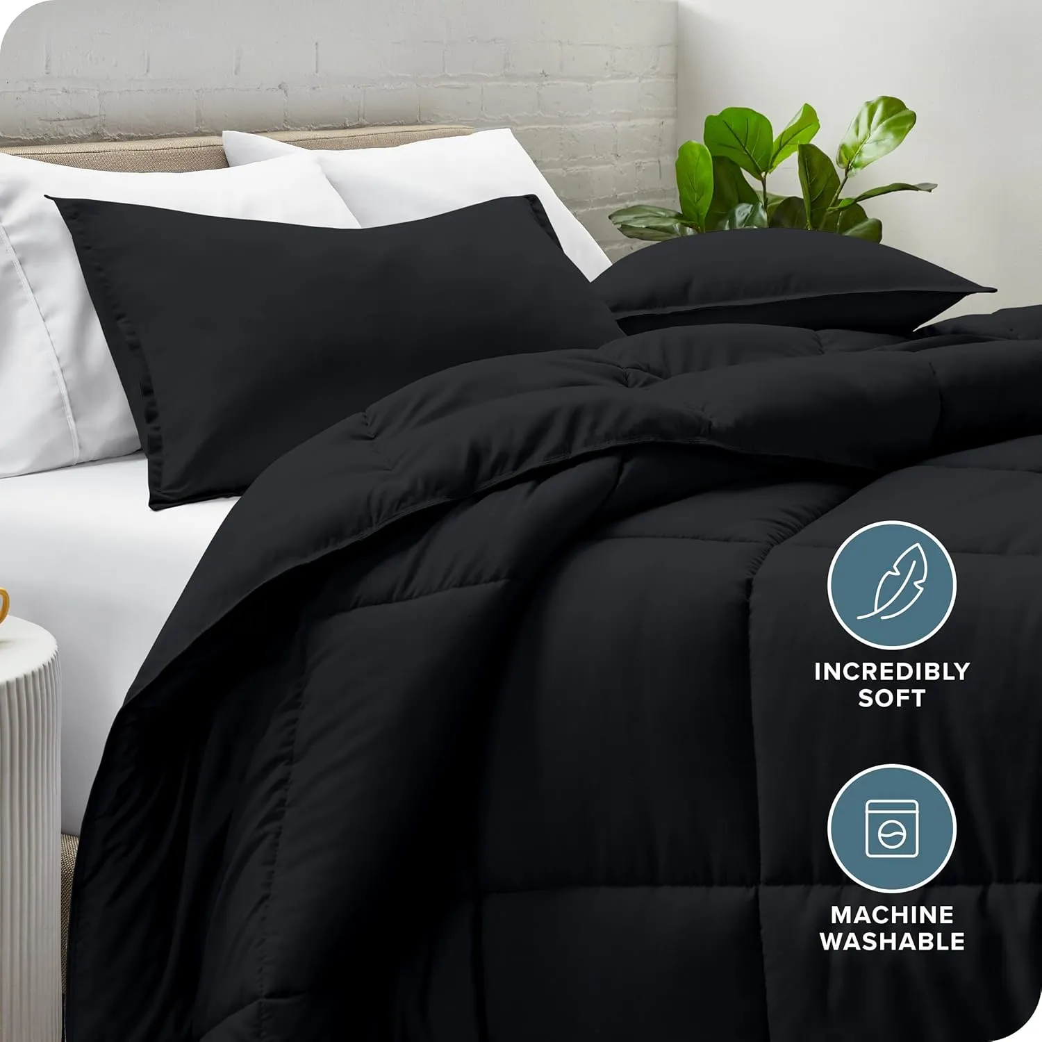 Bare Home Comforter Set - Queen Size - Ultra-Soft - Goose Down Alternative - Premium 1800 Series - All Season Warmth (Queen, Black)