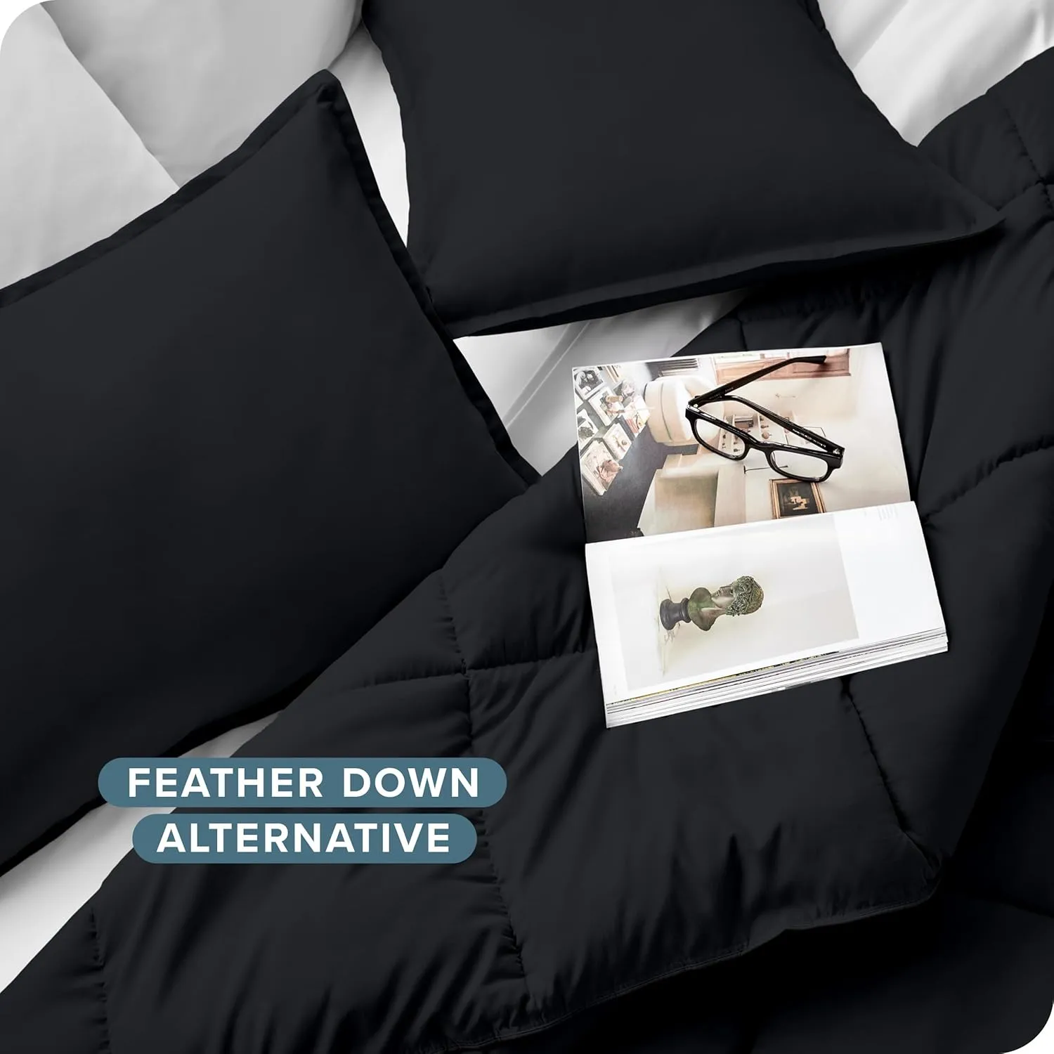 Bare Home Comforter Set - Queen Size - Ultra-Soft - Goose Down Alternative - Premium 1800 Series - All Season Warmth (Queen, Black)