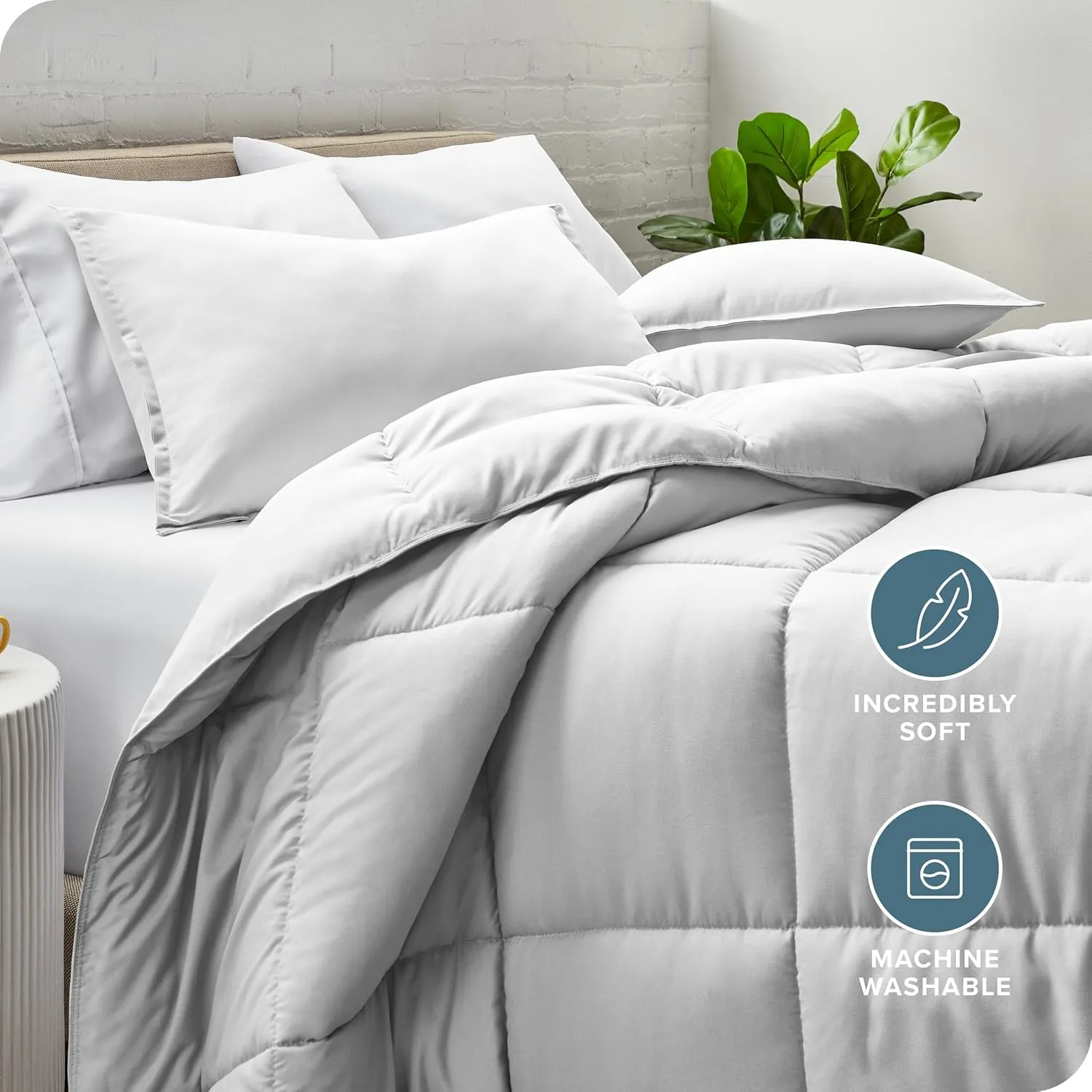 Bare Home Comforter Set - Queen Size - Ultra-Soft - Goose Down Alternative - Premium 1800 Series - All Season Warmth (Queen, Cloud Grey)