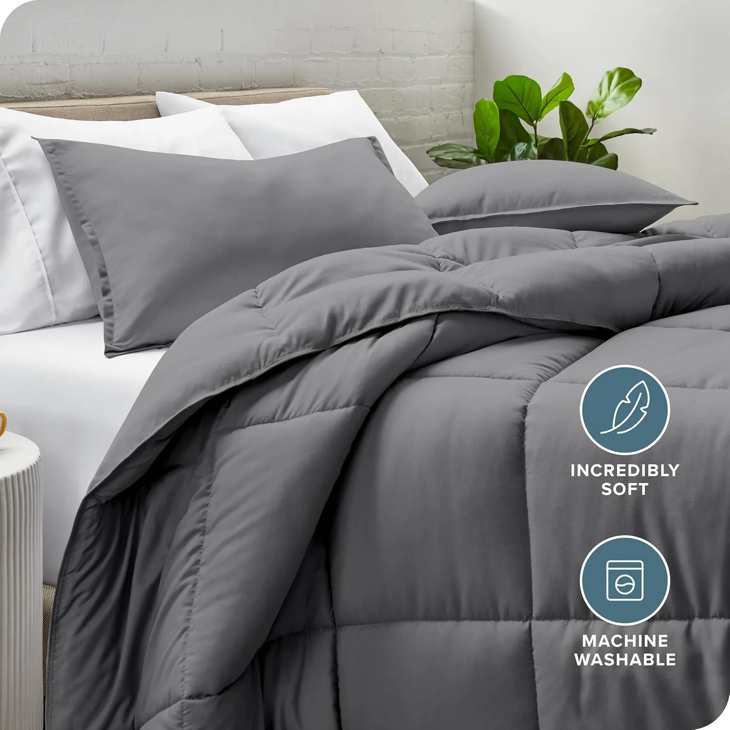 Bare Home Comforter Set - Queen Size - Ultra-Soft - Goose Down Alternative - Premium 1800 Series - All Season Warmth (Queen, Grey)