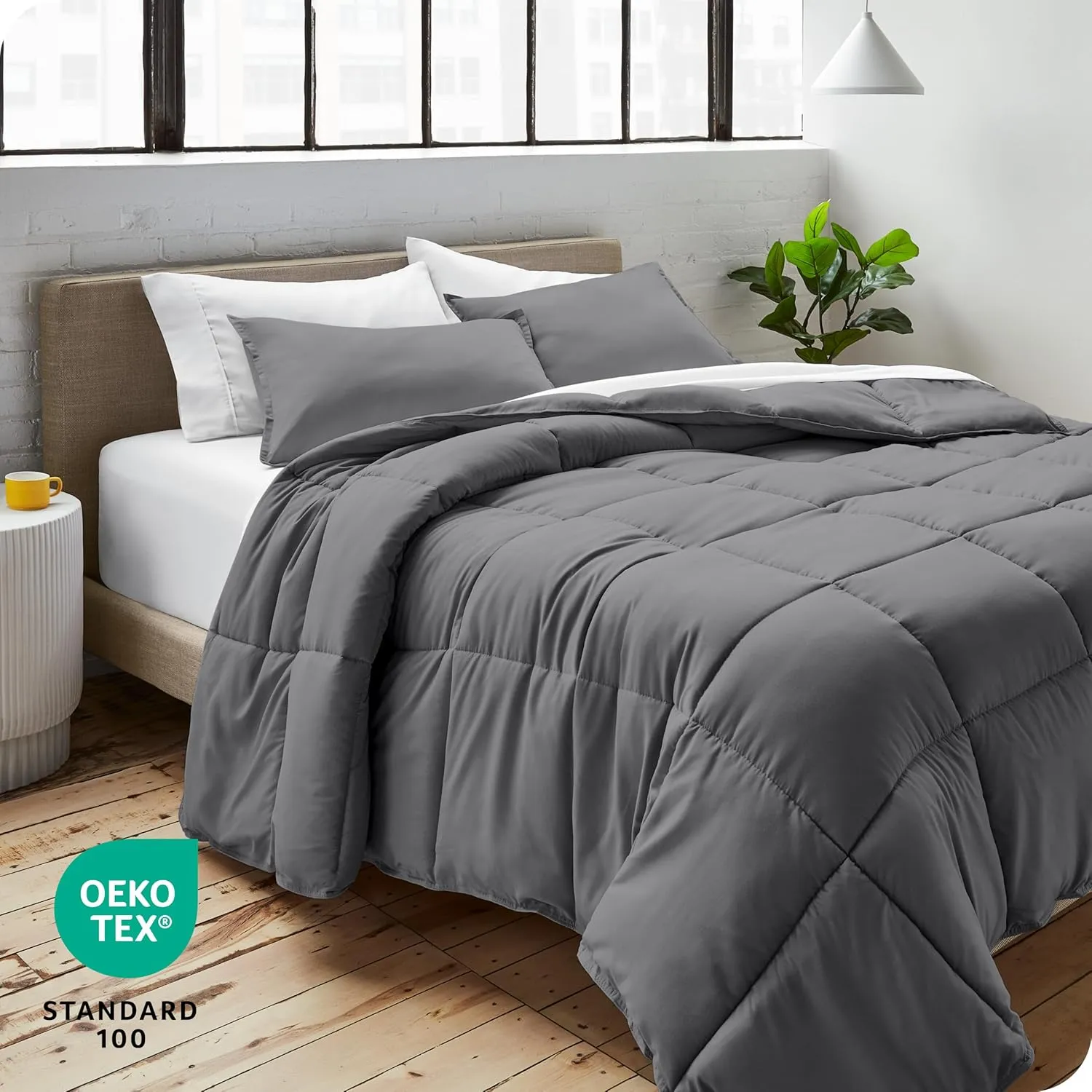 Bare Home Comforter Set - Queen Size - Ultra-Soft - Goose Down Alternative - Premium 1800 Series - All Season Warmth (Queen, Grey)