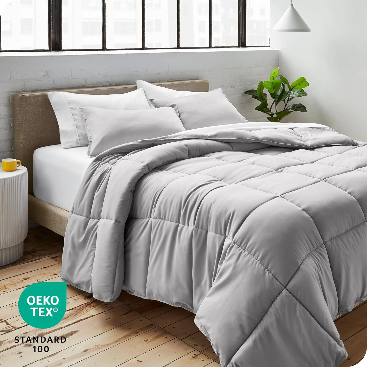 Bare Home Comforter Set - Queen Size - Ultra-Soft - Goose Down Alternative - Premium 1800 Series - All Season Warmth (Queen, Light Grey)