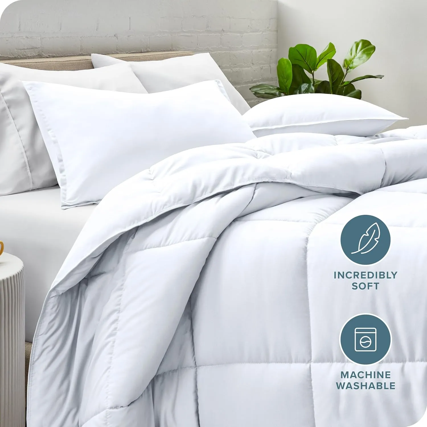 Bare Home Comforter Set - Queen Size - Ultra-Soft - Goose Down Alternative - Premium 1800 Series - All Season Warmth (Queen, White)