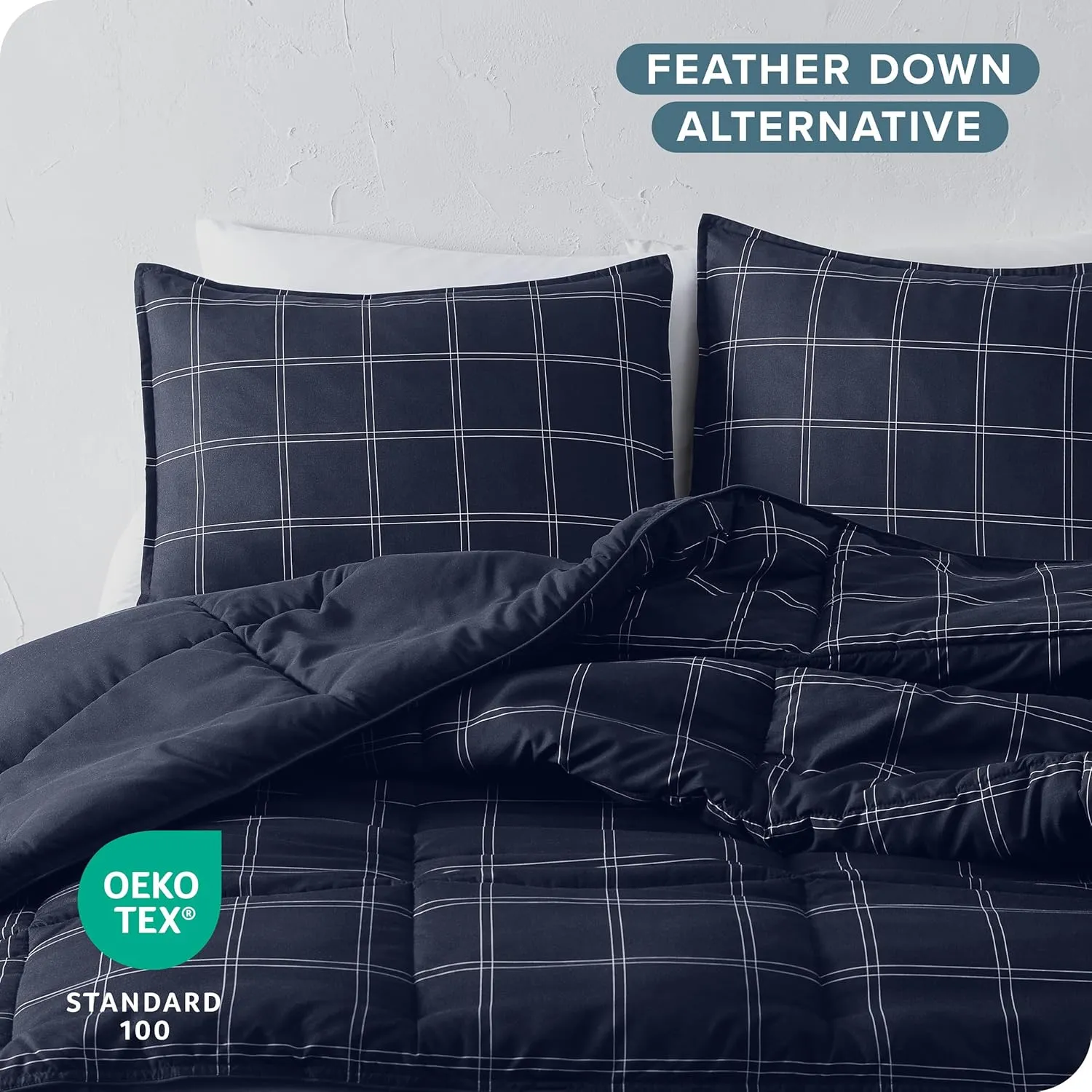 Bare Home Comforter Set - Twin/Twin Extra Long Size - Ultra-Soft - Goose Down Alternative - Premium 1800 Series - Reversible - All Season Warmth (Twin/Twin XL, Midnight Blue - Modern Plaid)