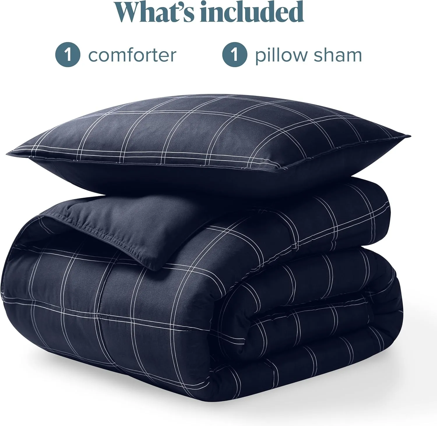 Bare Home Comforter Set - Twin/Twin Extra Long Size - Ultra-Soft - Goose Down Alternative - Premium 1800 Series - Reversible - All Season Warmth (Twin/Twin XL, Midnight Blue - Modern Plaid)