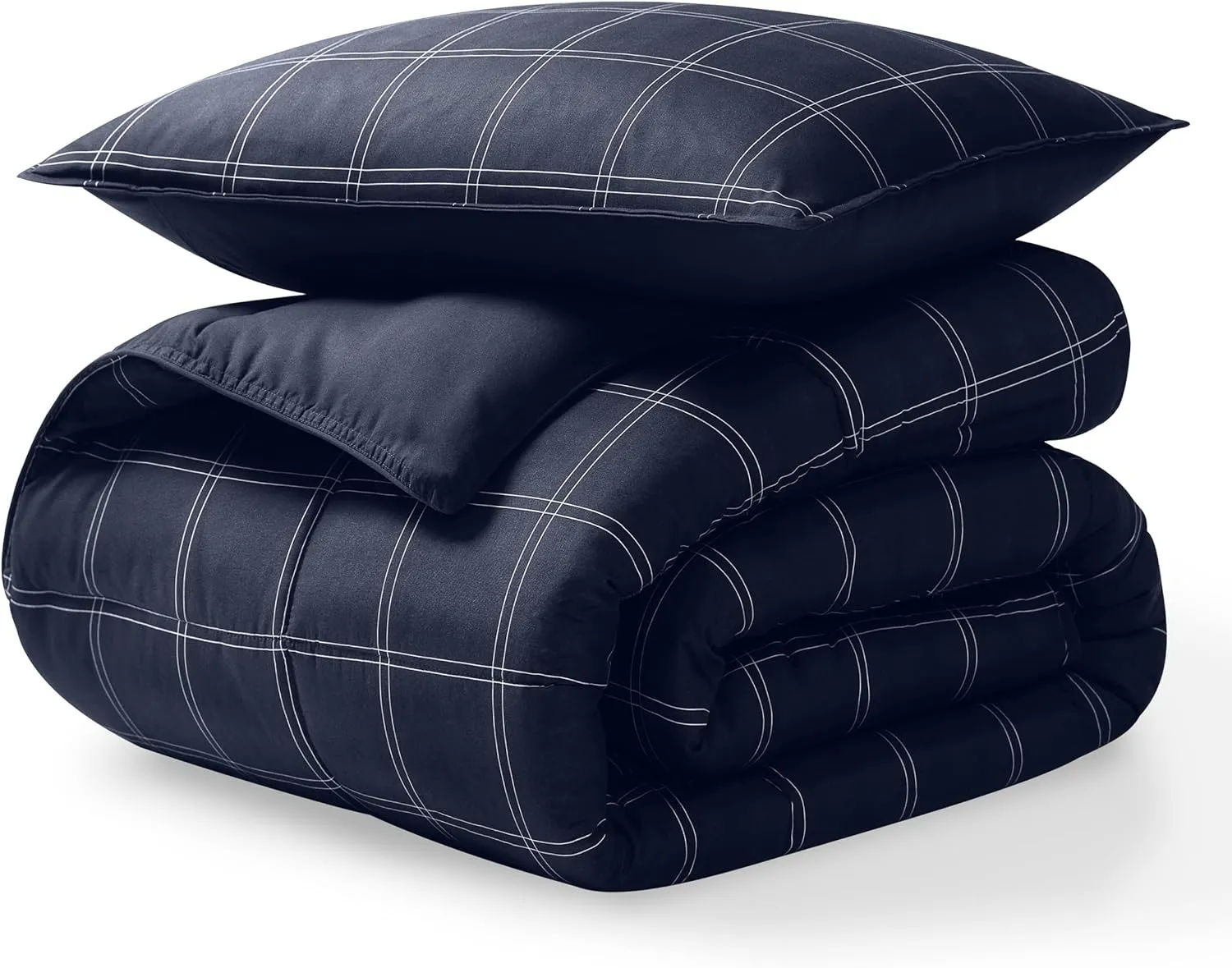Bare Home Comforter Set - Twin/Twin Extra Long Size - Ultra-Soft - Goose Down Alternative - Premium 1800 Series - Reversible - All Season Warmth (Twin/Twin XL, Midnight Blue - Modern Plaid)