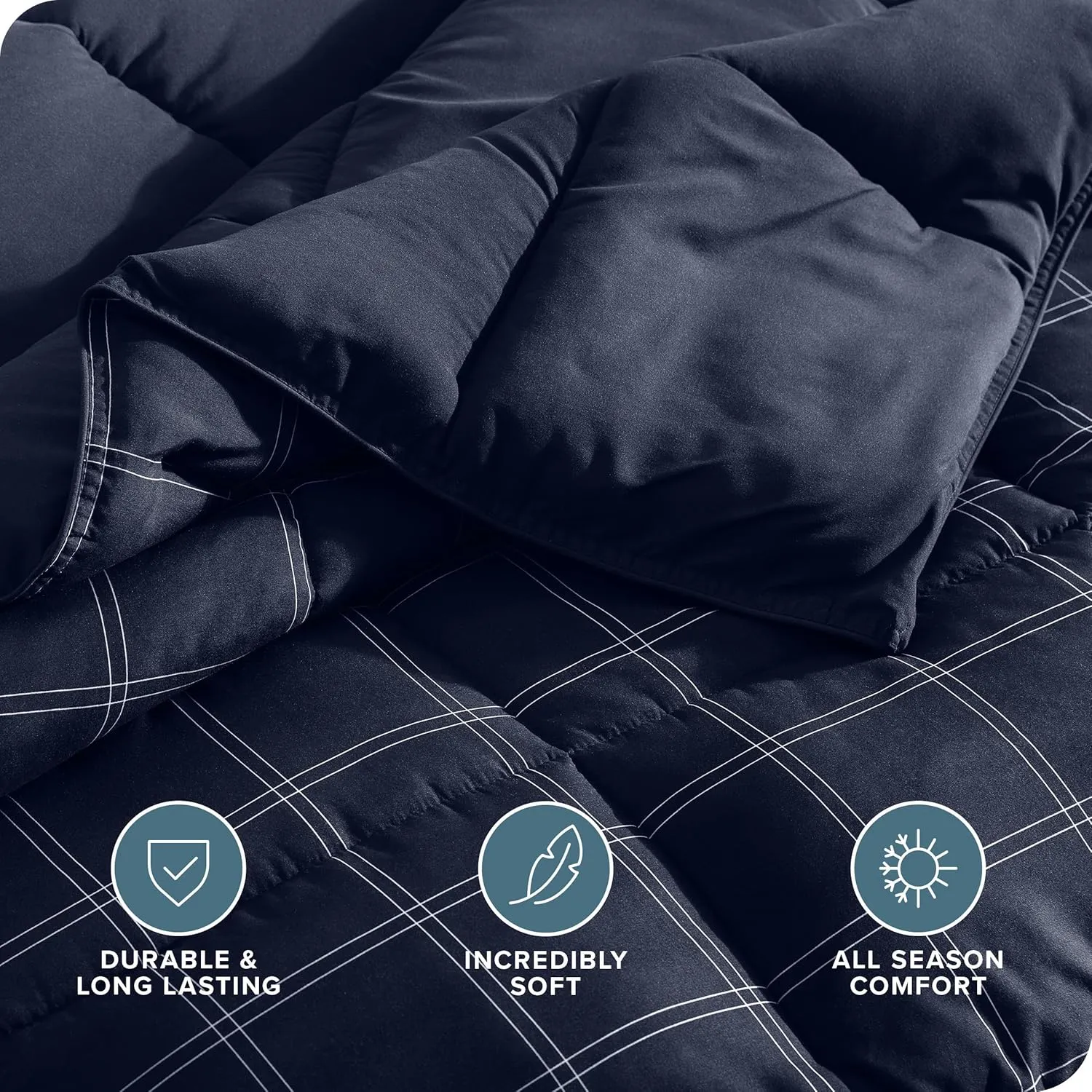 Bare Home Comforter Set - Twin/Twin Extra Long Size - Ultra-Soft - Goose Down Alternative - Premium 1800 Series - Reversible - All Season Warmth (Twin/Twin XL, Midnight Blue - Modern Plaid)