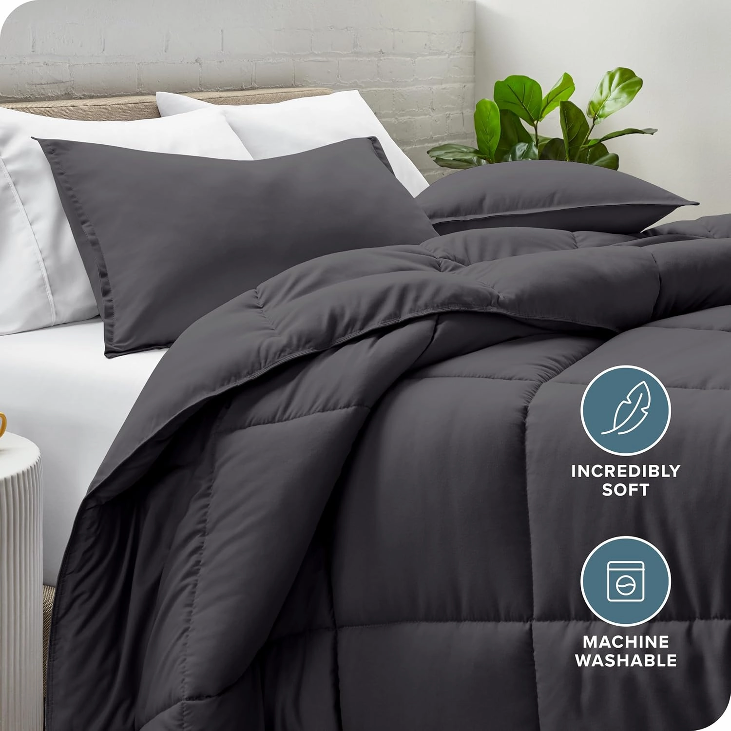 Bare Home Comforter Set - Full Size - Ultra-Soft - Goose Down Alternative - Premium 1800 Series - All Season Warmth (Full, Forged Iron Grey)