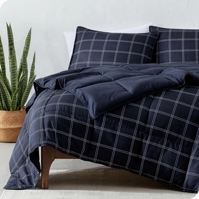 Bare Home Comforter Set - Full Size - Ultra-Soft - Goose Down Alternative - Premium 1800 Series - Reversible - All Season Warmth (Full, Midnight Blue - Modern Plaid)