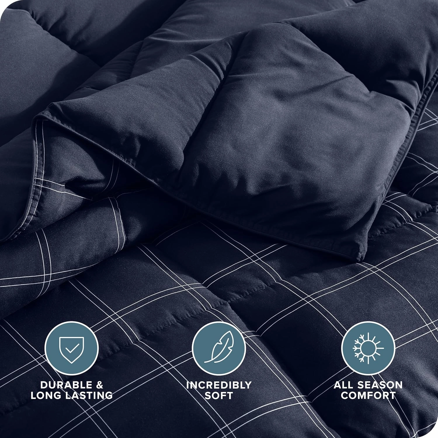 Bare Home Comforter Set - Full Size - Ultra-Soft - Goose Down Alternative - Premium 1800 Series - Reversible - All Season Warmth (Full, Midnight Blue - Modern Plaid)