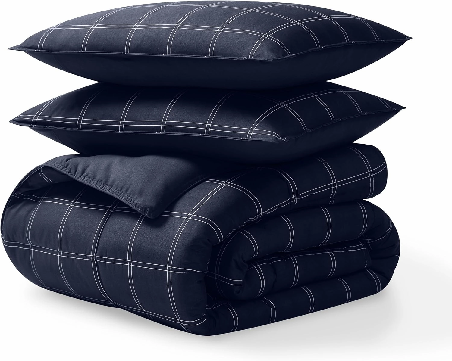 Bare Home Comforter Set - Full Size - Ultra-Soft - Goose Down Alternative - Premium 1800 Series - Reversible - All Season Warmth (Full, Midnight Blue - Modern Plaid)