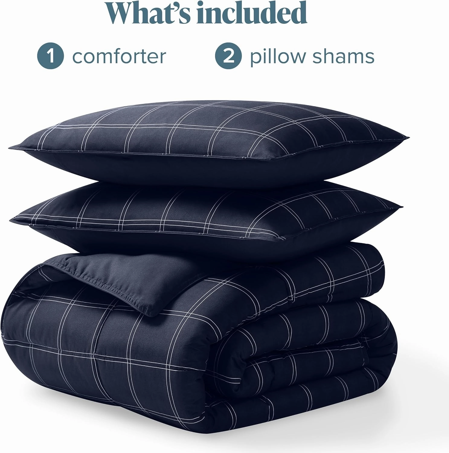 Bare Home Comforter Set - Full Size - Ultra-Soft - Goose Down Alternative - Premium 1800 Series - Reversible - All Season Warmth (Full, Midnight Blue - Modern Plaid)