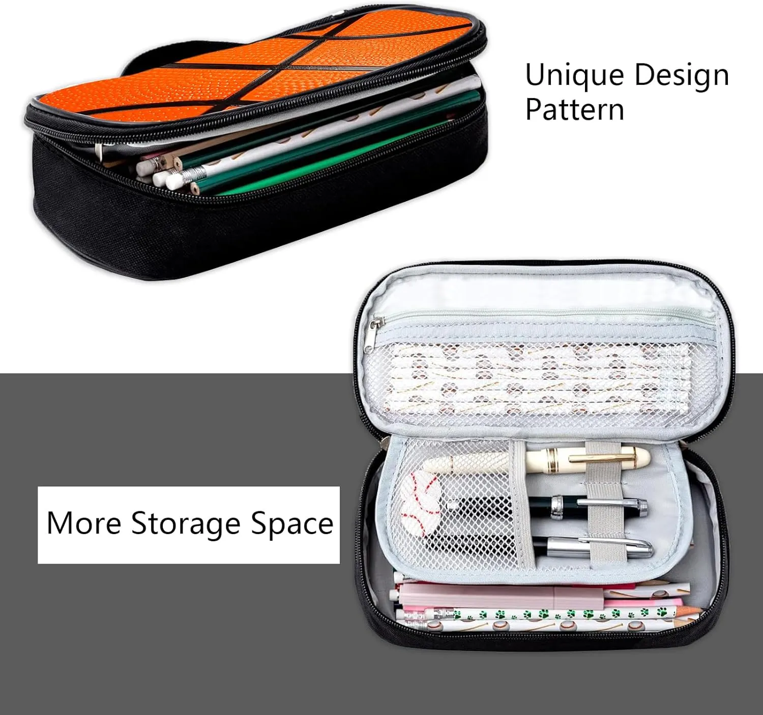 Basketball Pen Holder Large Capacity Pen Bag With Compartment Zipper Pouch For Women Men