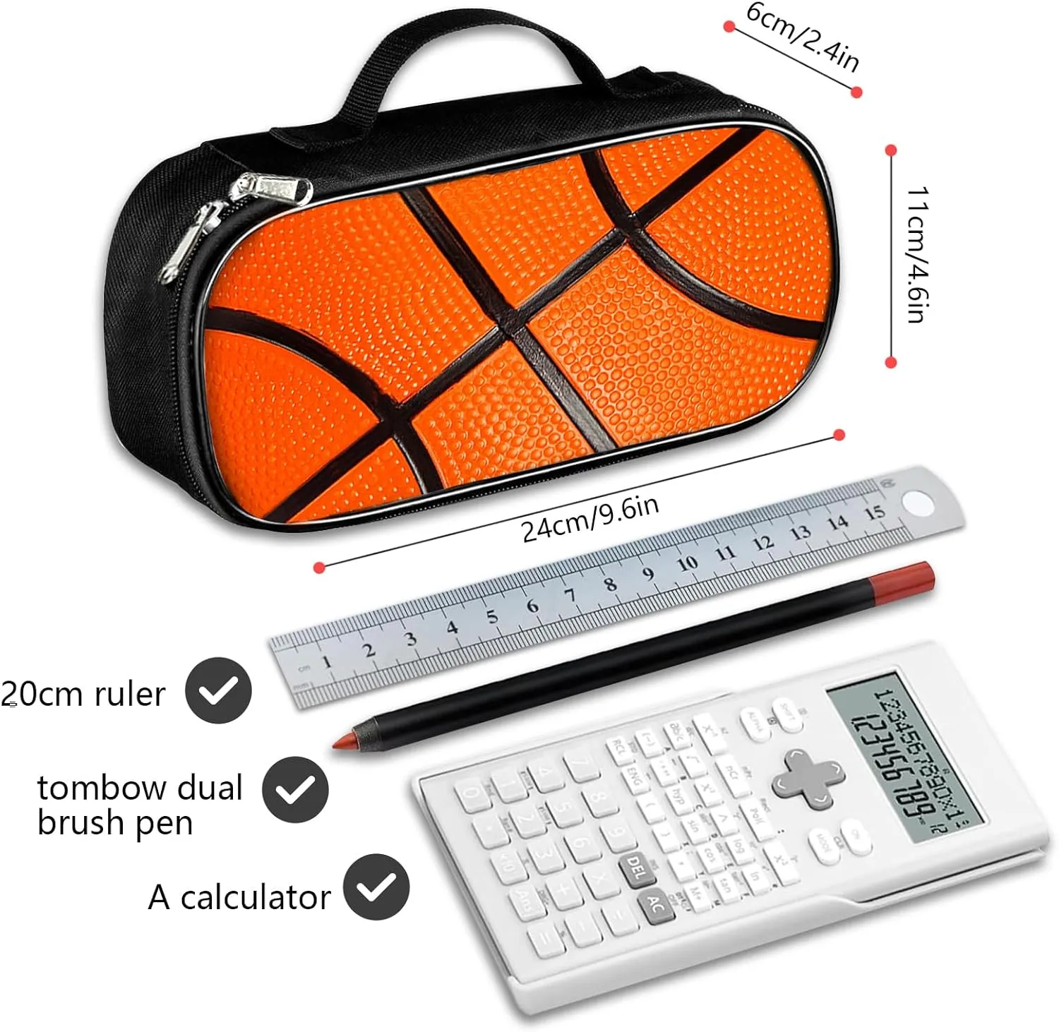 Basketball Pen Holder Large Capacity Pen Bag With Compartment Zipper Pouch For Women Men
