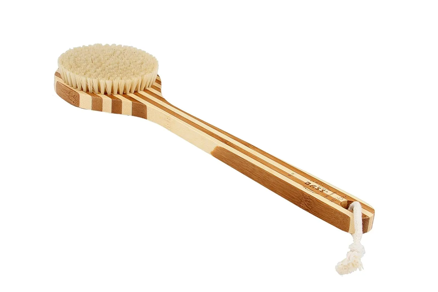 Bass Brushes | Esthetician Grade Bath & Body Brush | 100% Natural Bristle FIRM | Pure Bamboo Handle | Round Style | Striped Finish | Model 81R - SB