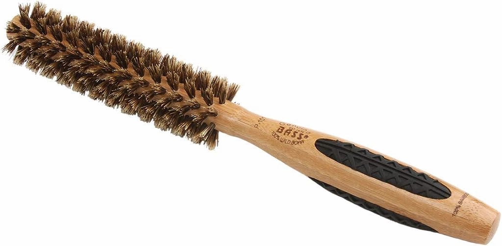 Bass Brushes | P Series | Straighten & Curl Round Hair Brush | Deluxe Length Styling Head | Natural Bristle | Pure Bamboo Handle | Extra Small Barrel | Model P101