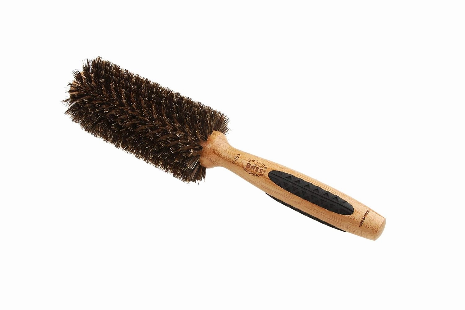 Bass Brushes | P Series | Straighten & Curl Round Hair Brush | Deluxe Length Styling Head | Natural Bristle | Pure Bamboo Handle | Medium Barrel | Model P103