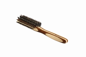 Bass Brushes | Shine & Condition Hair Brush | Natural Bristle FIRM | Pure Bamboo Handle | Classic Half Round Style | Striped Finish | Model 206 - SB