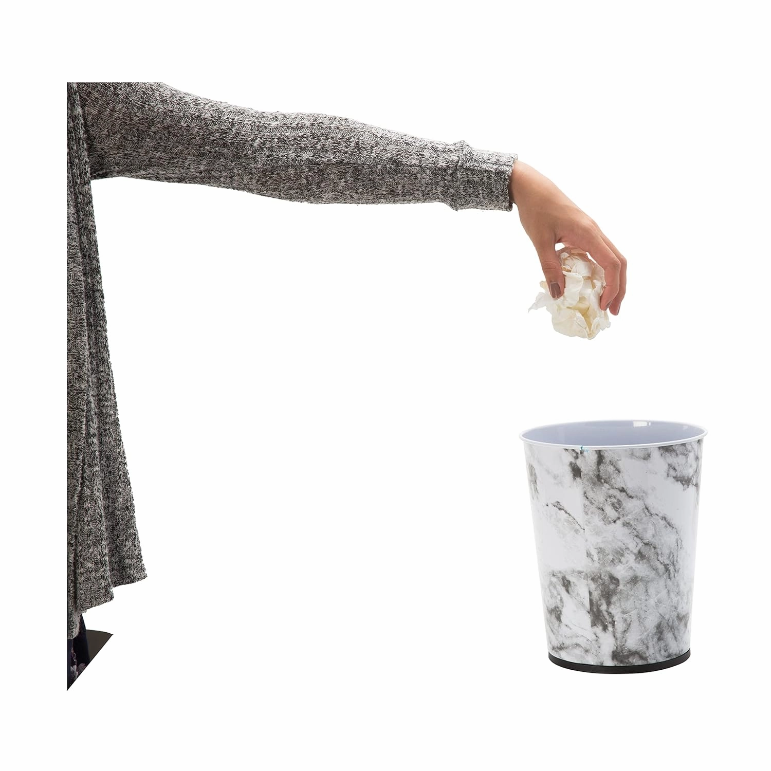 Bath Bliss 5 Liter Small Wastebasket | 2 Pack | Round Open Top | Trash Can | Bathroom | Bedroom | Kitchen | Office | Dorm | Disposal Waste Bin | Garbage | Marble