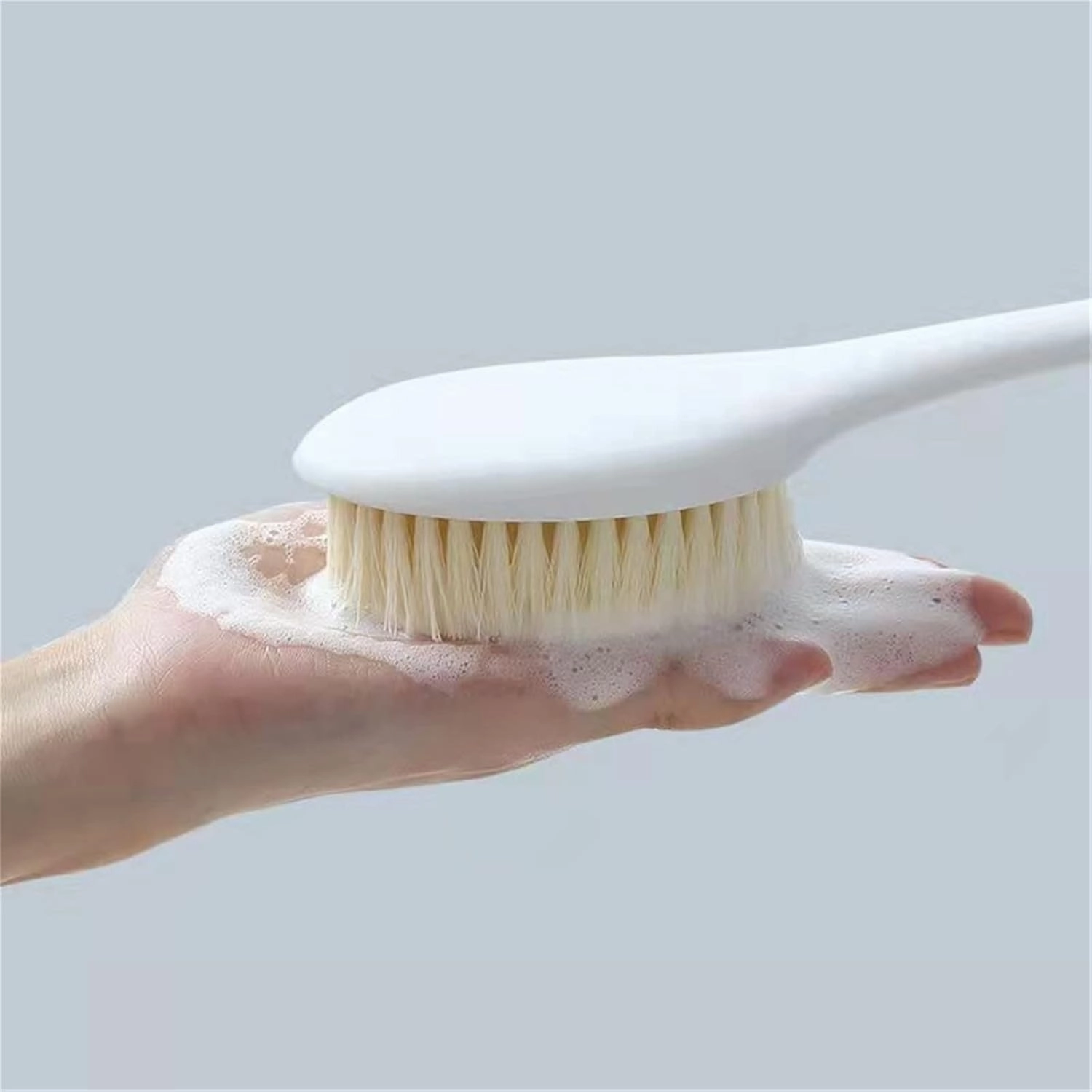 Bath Body Brushes Bath Brush Body Exfoliating Scrubber Long Handle Body Back Massage Shower SPA Foam Bath Accessories Body Cleansing Brush(White)