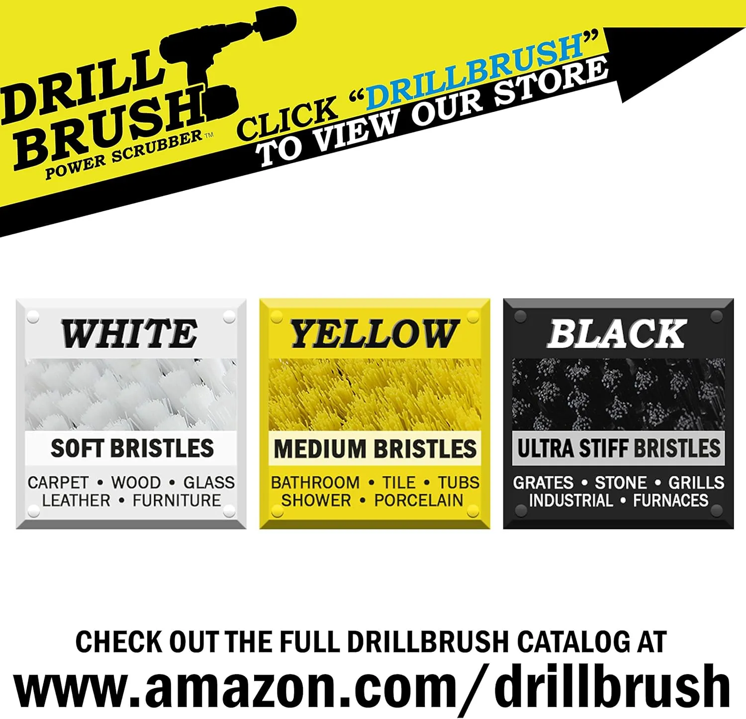 Bathroom Accessories - Cleaning Supplies - Boat Brush - Deck Scrub Brush – 7in - Medium Yellow Bristles - Variable Speed Polisher - 5/8 x 11 Threaded Hub - Tile - Shower Cleaner - Porcelain – Flooring