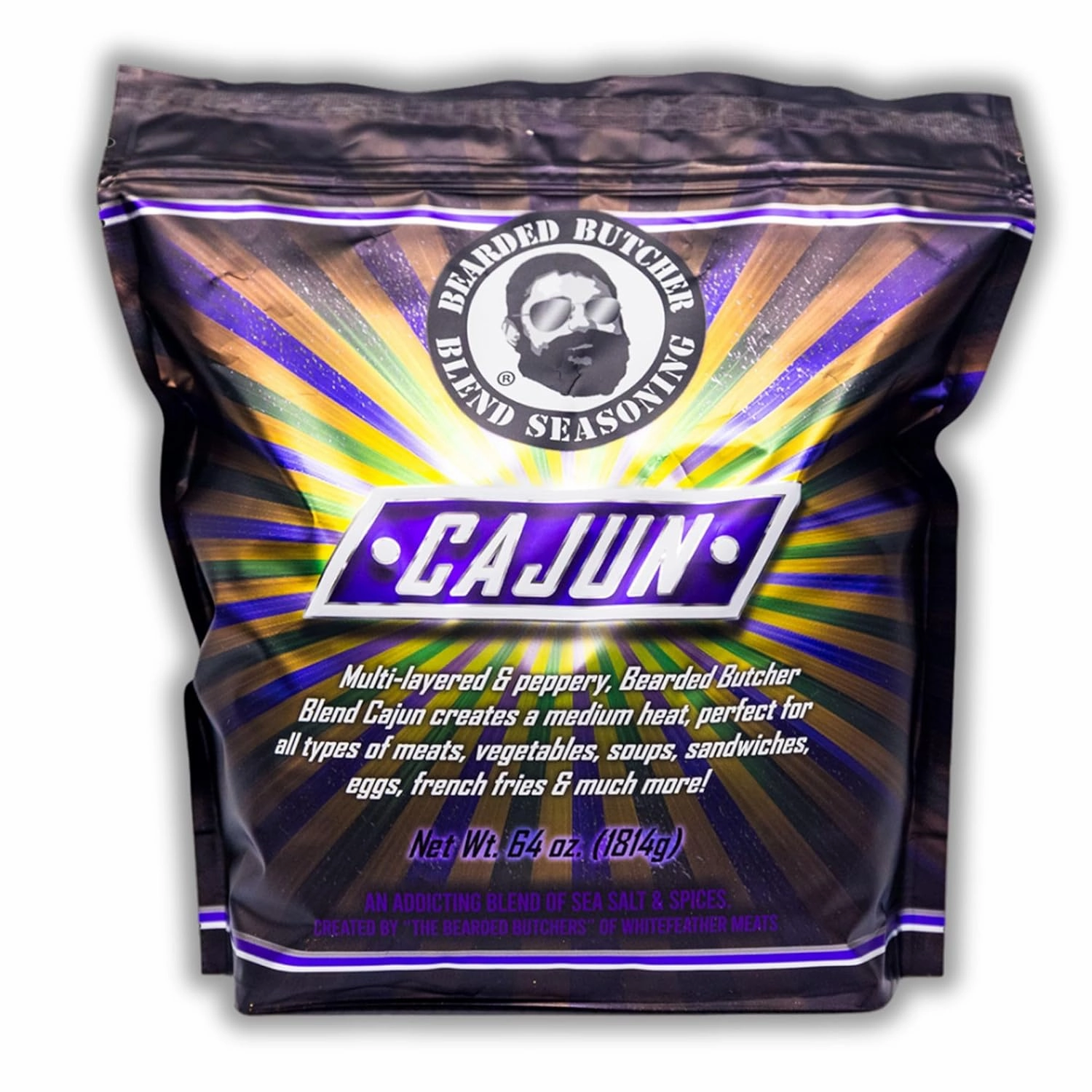 Bearded Butchers Cajun Blend Seasoning, 64 oz Bag (4 lbs) – Medium Heat, Perfect for Soup, Seafood, Chicken, Fish, and More – No MSG, Gluten-Free, Pure, All-Natural Flavor