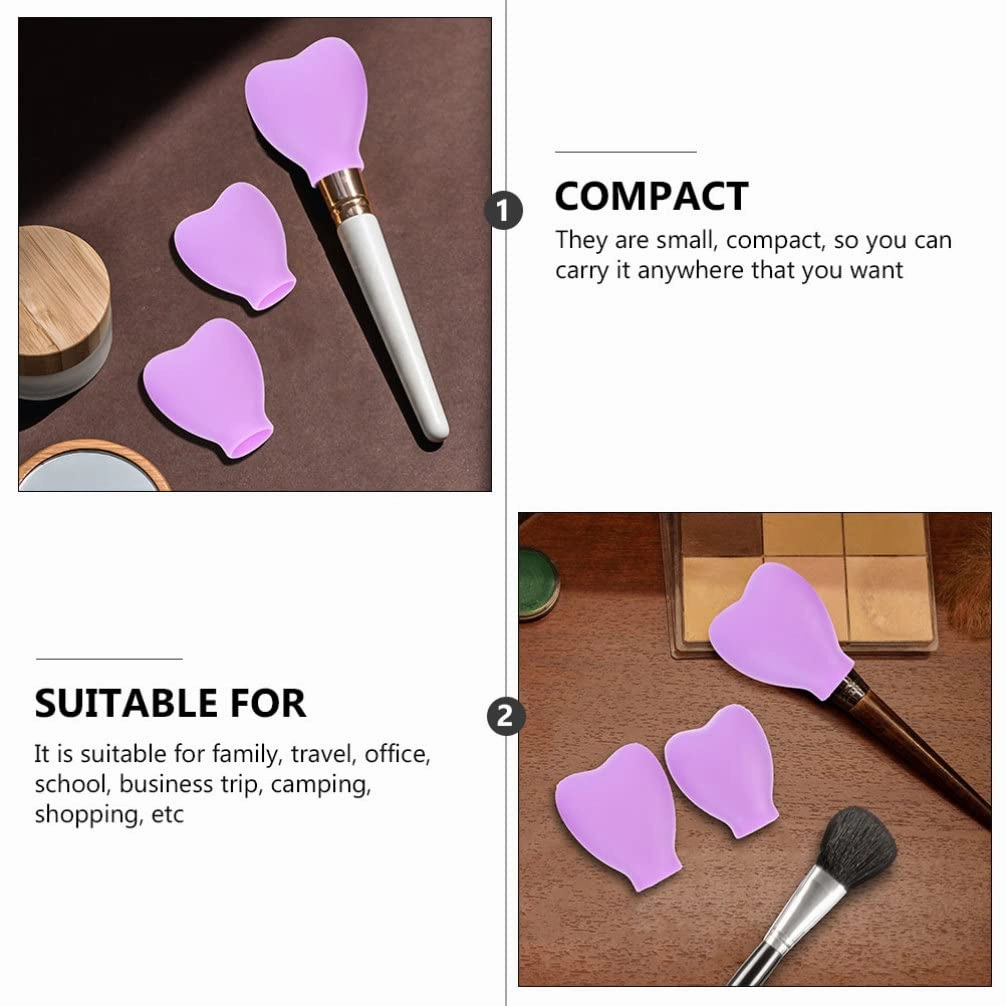 Beaupretty Brush Holder Makeup Organizer 6 Pieces Silicone Makeup Brush Covers, Makeup Brush Caps Travel Makeup Brush Holder for Travel and Home (Purple) Makeup Brush Holder