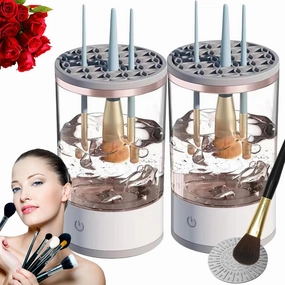 Beauty Swirl Cosmetic Brush Cleaner, The Cozy Luna Brush Cleaner, Efficient Electric Makeup Brush Cleaner Machine, Automatic Makeup Brush Cleaner, Deep Spinning Cleaning (2-Clear-Plug in)