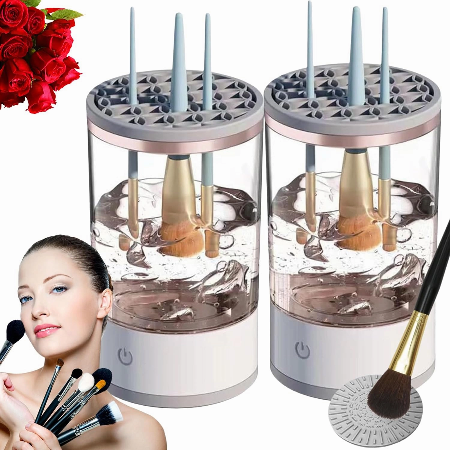 Beauty Swirl Cosmetic Brush Cleaner, The Cozy Luna Brush Cleaner, Efficient Electric Makeup Brush Cleaner Machine, Automatic Makeup Brush Cleaner, Deep Spinning Cleaning (2-Clear-Plug in)