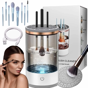 Beauty Swirl Cosmetic Brush Cleaner, The Cozy Luna Brush Cleaner, Spinning Cozy Luna Makeup Brush Cleaner Deep Cleaning, Electric Makeup Brush Cleaner Machine (White, Plug-in)