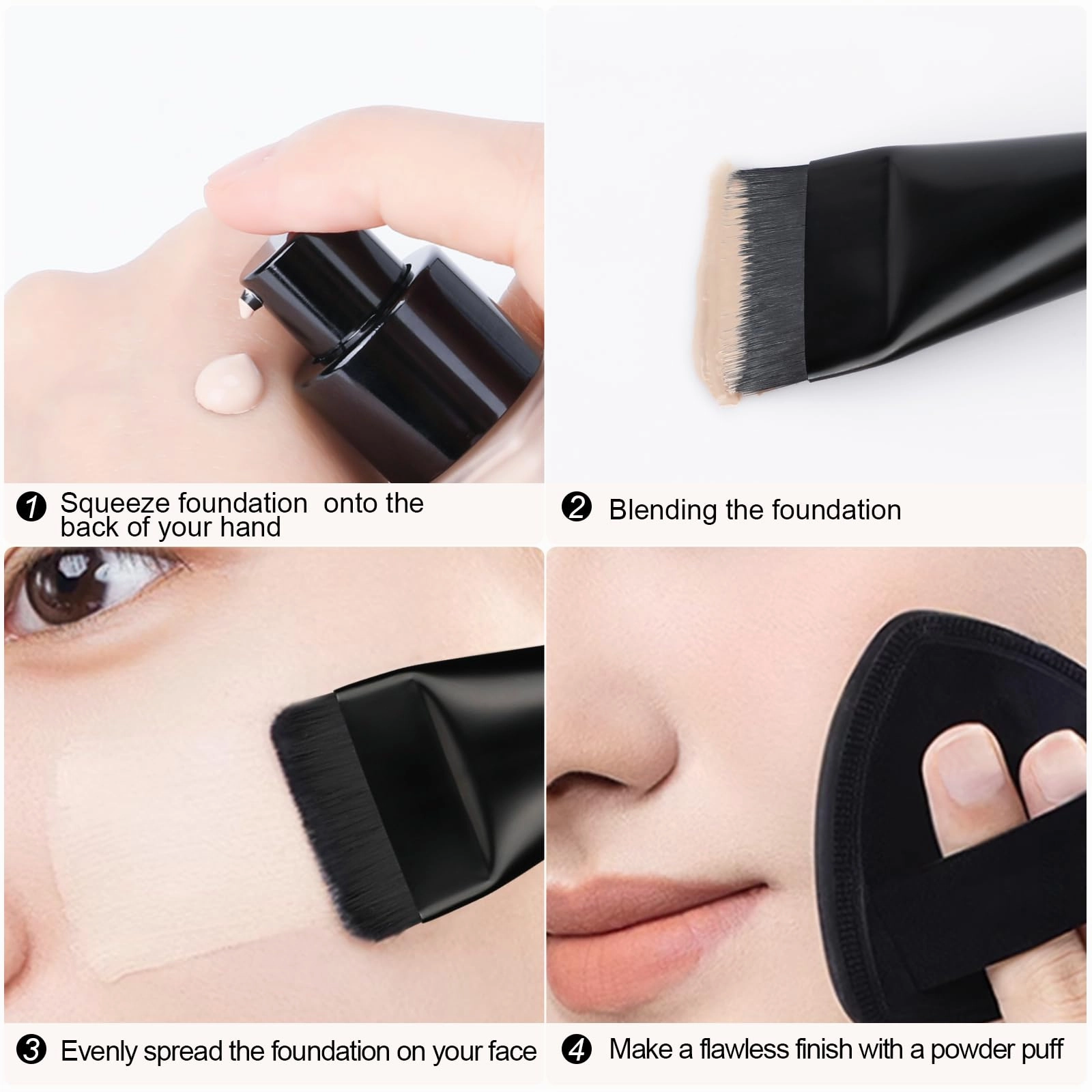 BEAUTYFACTOR 2Pcs Flat Foundation Brush,Face Mask Brush Makeup Spatula Facial Brush for Liquid Foundation Mask,Premium Face Korean Makeup Brush for Blending Cream (Black&Black)