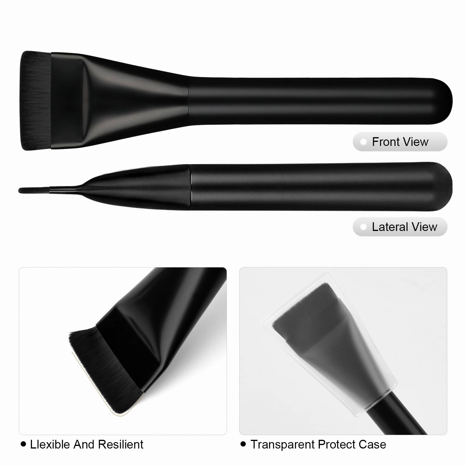 BEAUTYFACTOR 2Pcs Flat Foundation Brush,Face Mask Brush Makeup Spatula Facial Brush for Liquid Foundation Mask,Premium Face Korean Makeup Brush for Blending Cream (Black&Black)